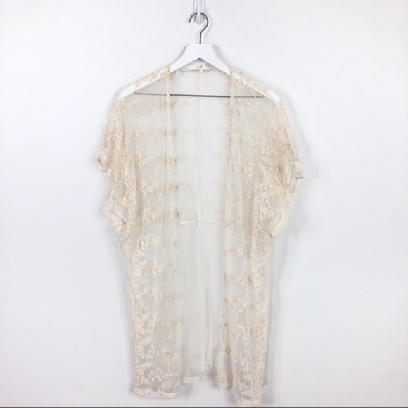 SOLD Haute Society Cream Floral Lace Sheer Boho Kimono - Picture 4 of 7